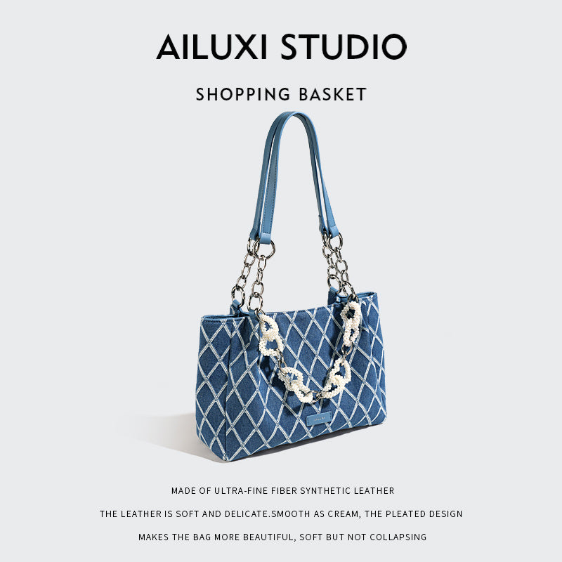 トレンド感あふれる チェック柄トートバッグ レディース ショルダーバッグ 固定ストラップ ニッチデザイン