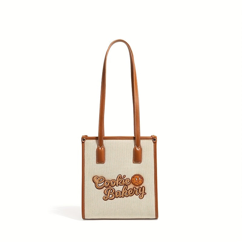 クッキー刺繍 キャンバスハンドバッグ 小さめ スクエアショルダーバッグ かわいい 脇掛けミニバッグ レディース