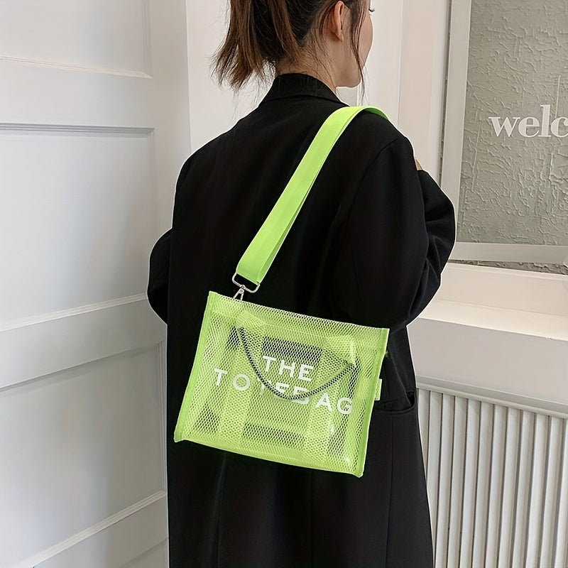 クリアメッシュ トートバッグ レディース 大容量 ショルダーバッグ 防水PVC インナーポーチ付き ビーチバッグ