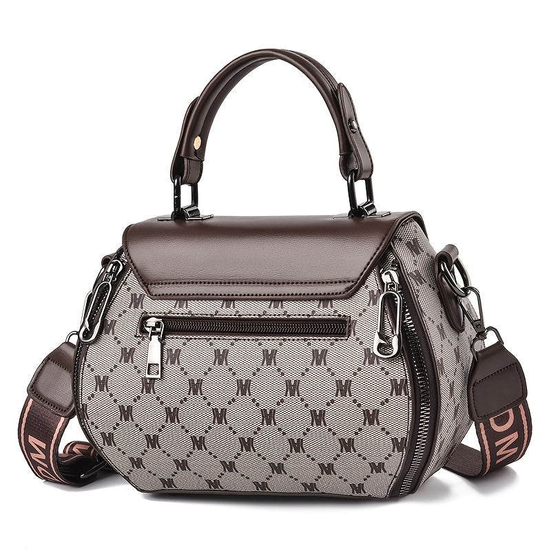 レター柄 フラップバッグ レディース ターンロック トップハンドル ファスナー付き ショルダーバッグ