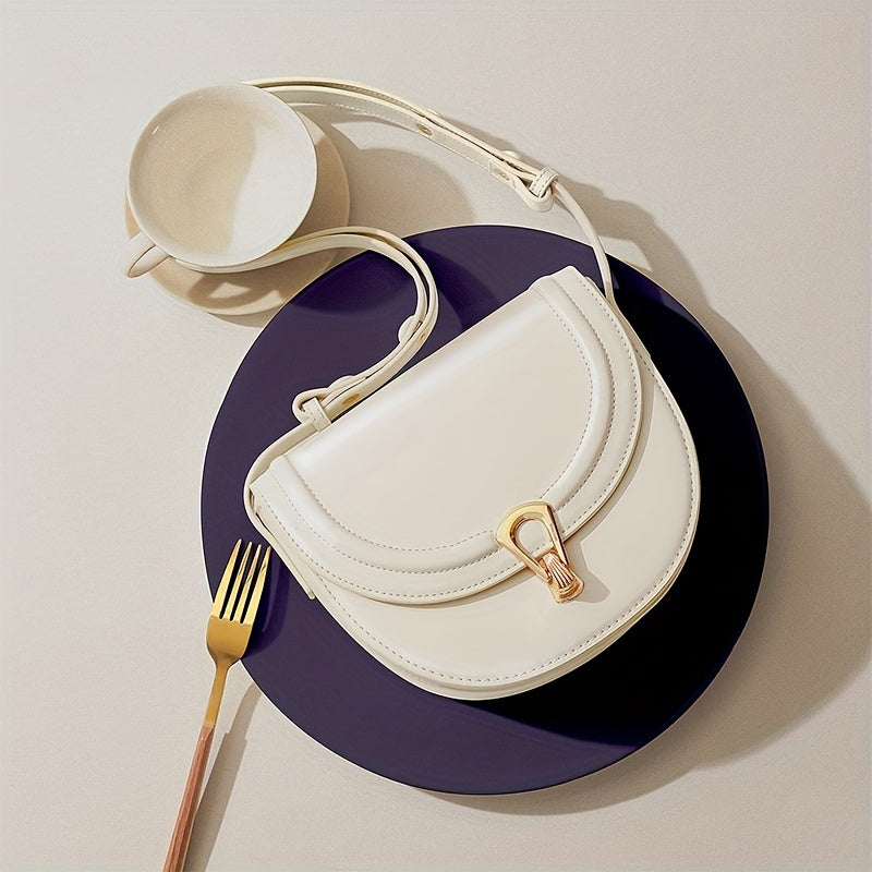 TOUTOU ヴィンテージスタイル サドルバッグ 無地 クロスボディバッグ バックル装飾 フラップショルダー レディース