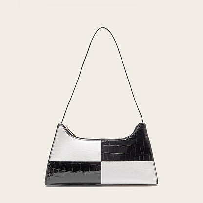 バイカラー バゲットバッグ レディース シンプルショルダーバッグ エレガント フェイクレザー ファスナーバッグ