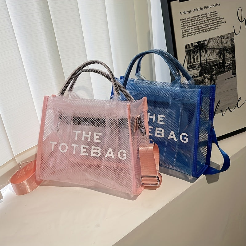 クリアメッシュ トートバッグ レディース 大容量 ショルダーバッグ 防水PVC インナーポーチ付き ビーチバッグ