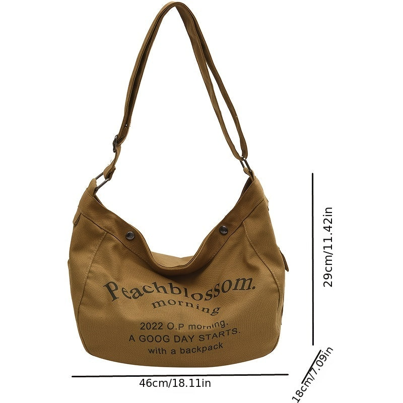 レター柄 キャンバス ホーボーバッグ ファッション 大容量 ショルダーバッグ カジュアル クロスボディ レディース