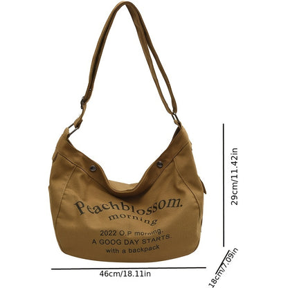 レター柄 キャンバス ホーボーバッグ ファッション 大容量 ショルダーバッグ カジュアル クロスボディ レディース