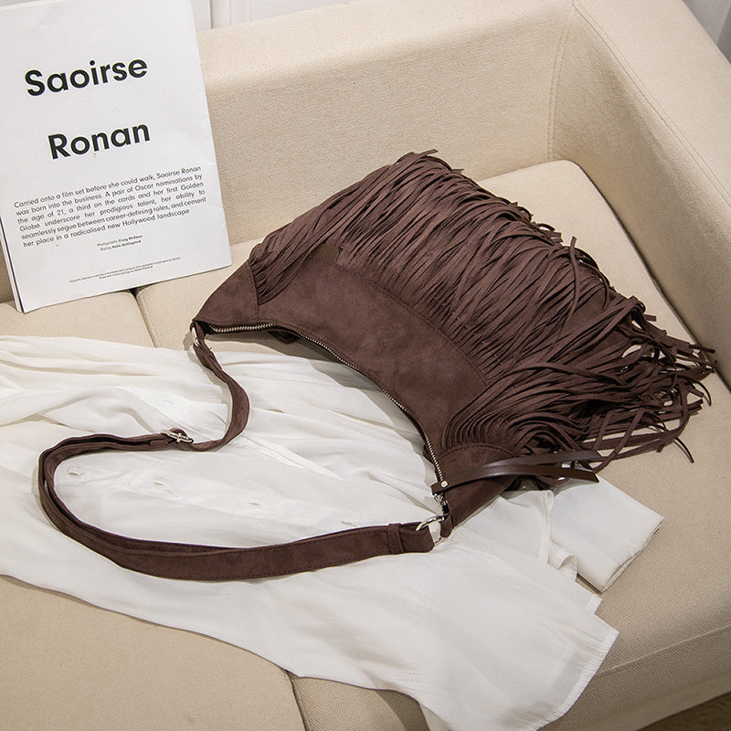 レディース ファッション ショルダーバッグ スエード調 パンクタッセル メッセンジャー