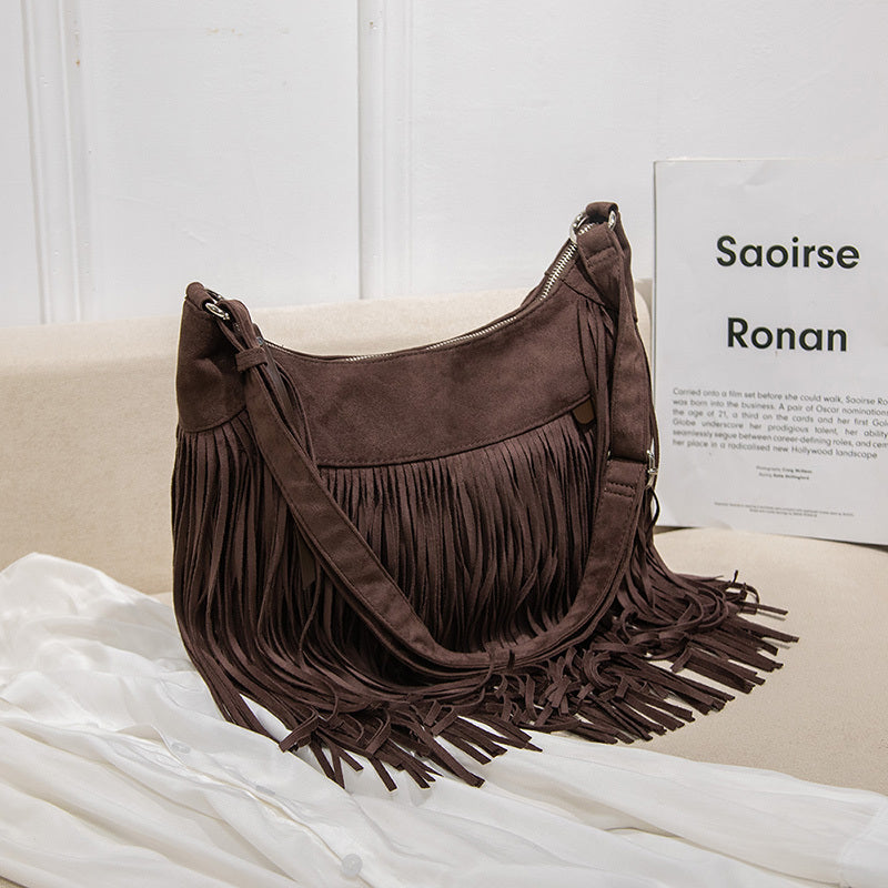 レディース ファッション ショルダーバッグ スエード調 パンクタッセル メッセンジャー