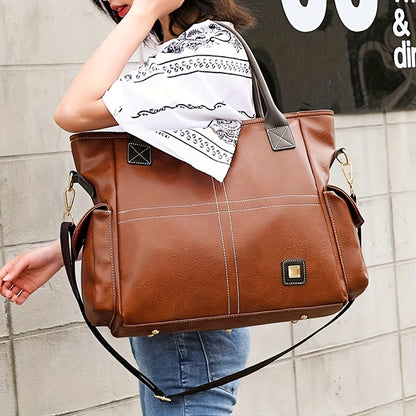 大容量 ソフトハンドバッグ PUレザー 防水仕様 ショルダーバッグ 取り外し可能ストラップ付き カジュアルデザイン