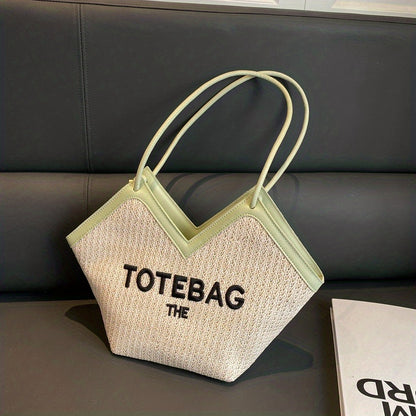 トレンド 編み込み トートバッグ レター柄 ストローショルダーバッグ ショッピング・ビーチに使える レディースバッグ