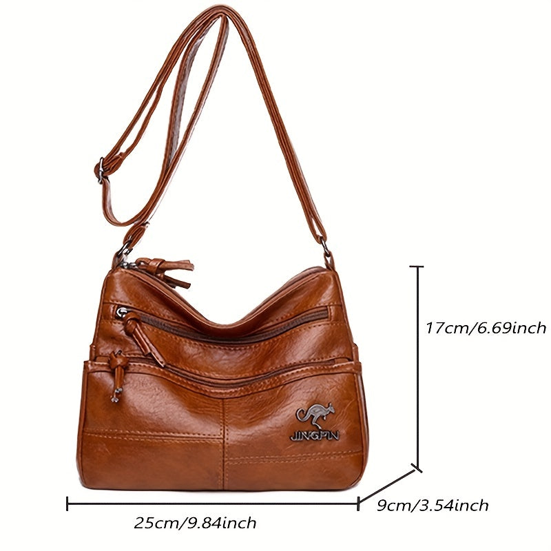 レター装飾 ショルダーバッグ 大容量 フェイクレザー クロスボディ 通勤・旅行向け シンプル ファスナーバッグ