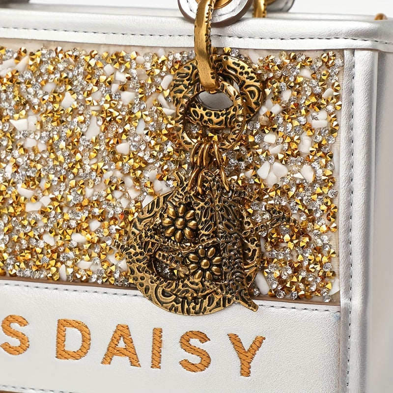 スパンコール トートバッグ レディース トレンド スクエア クロスボディ ヴィンテージ サッチェルバッグ ペンダント付き