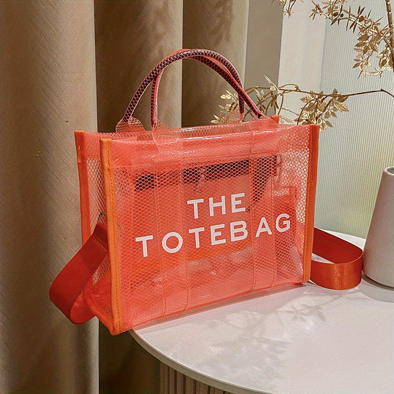 クリアメッシュ トートバッグ レディース 大容量 ショルダーバッグ 防水PVC インナーポーチ付き ビーチバッグ