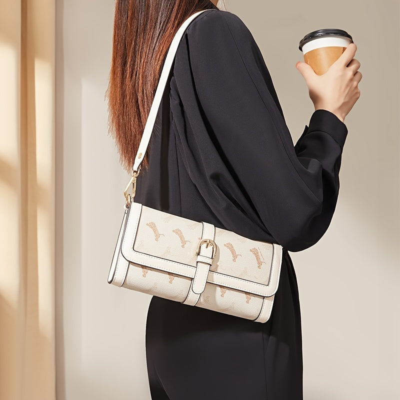アニマル柄 バゲットバッグ ファッション フラップショルダーバッグ バックル装飾 レディース 脇掛けミニバッグ