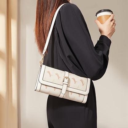 アニマル柄 バゲットバッグ ファッション フラップショルダーバッグ バックル装飾 レディース 脇掛けミニバッグ