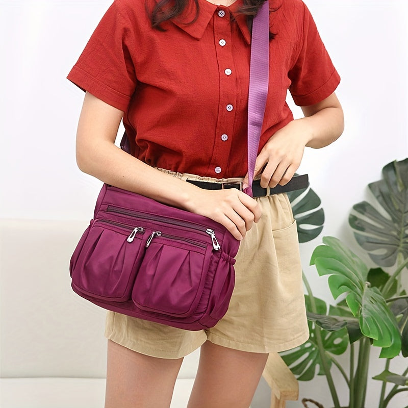 カジュアル ギャザー クロスボディバッグ レディース 多層収納 ポーチ 大容量 ナイロンショルダーバッグ