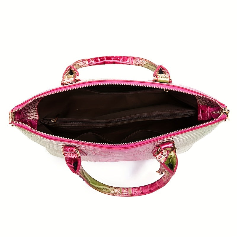 グラデーション クロコ型押し ハンドバッグ レディース レザーショルダーバッグ ヴィンテージ トップハンドルバッグ