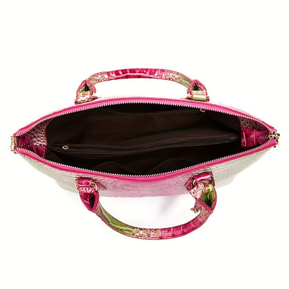 グラデーション クロコ型押し ハンドバッグ レディース レザーショルダーバッグ ヴィンテージ トップハンドルバッグ