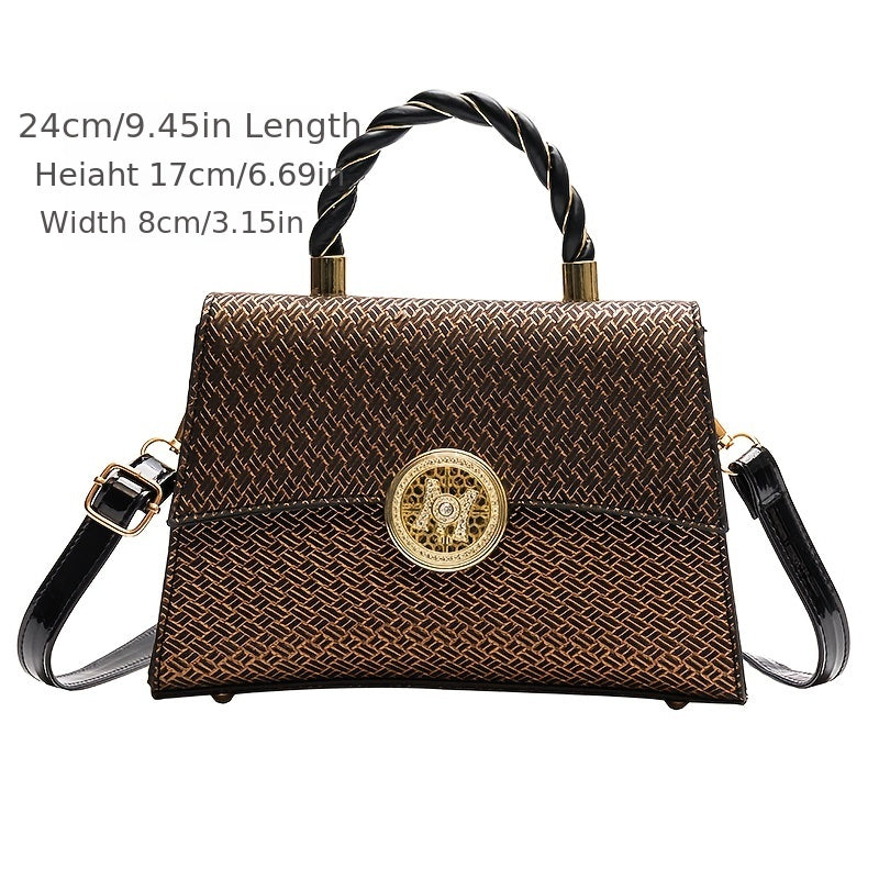 編み込みデザイン ハンドバッグ トレンド PUレザー フラップバッグ バックル装飾 レディース クロスボディ