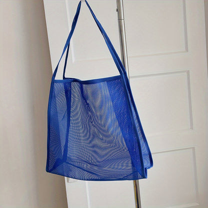 大容量 メッシュ ビーチバッグ 折りたたみ トラベル収納バッグ インナーポーチ付き ポータブルショルダー