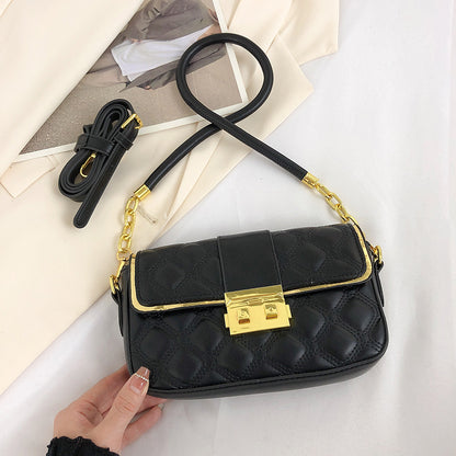 アーガイルチェーン クロスボディバッグ バックル装飾 ショルダーバッグ レディース PUレザー フラップスクエアバッグ