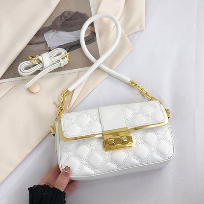 アーガイルチェーン クロスボディバッグ バックル装飾 ショルダーバッグ レディース PUレザー フラップスクエアバッグ