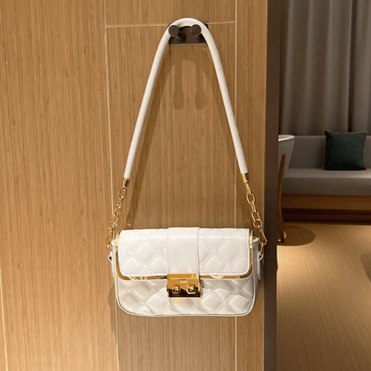 アーガイルチェーン クロスボディバッグ バックル装飾 ショルダーバッグ レディース PUレザー フラップスクエアバッグ