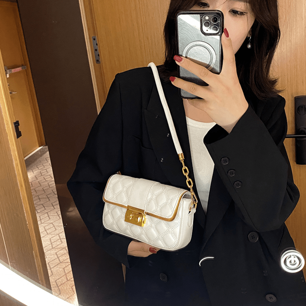 アーガイルチェーン クロスボディバッグ バックル装飾 ショルダーバッグ レディース PUレザー フラップスクエアバッグ