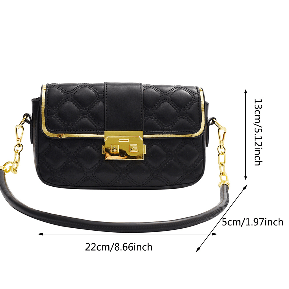 アーガイルチェーン クロスボディバッグ バックル装飾 ショルダーバッグ レディース PUレザー フラップスクエアバッグ