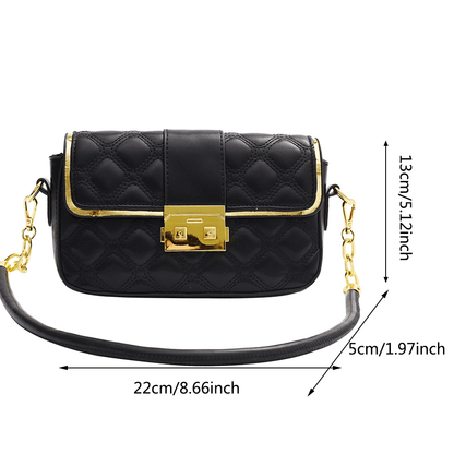 アーガイルチェーン クロスボディバッグ バックル装飾 ショルダーバッグ レディース PUレザー フラップスクエアバッグ