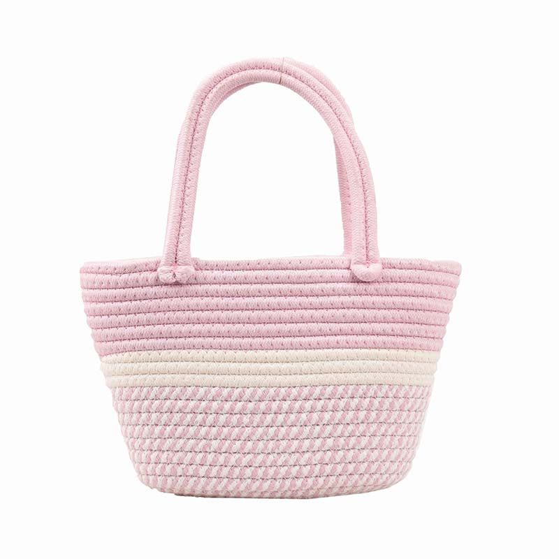 カラーブロック 編み込みハンドバッグ 小さめ ピクニックバスケット風 ホーボースタイル サマービーチバッグ