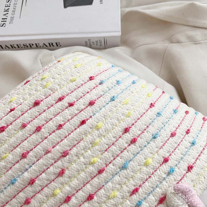 カラーブロック 編み込みハンドバッグ 小さめ ピクニックバスケット風 ホーボースタイル サマービーチバッグ