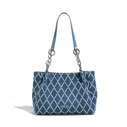 トレンド感あふれる チェック柄トートバッグ レディース ショルダーバッグ 固定ストラップ ニッチデザイン