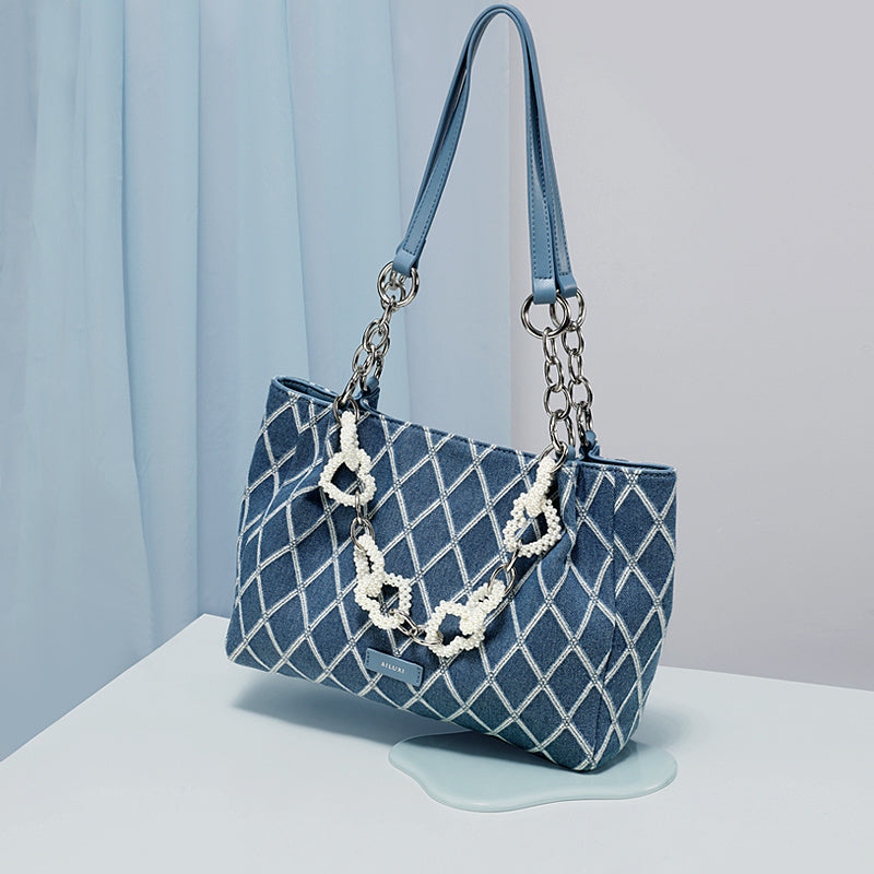 トレンド感あふれる チェック柄トートバッグ レディース ショルダーバッグ 固定ストラップ ニッチデザイン