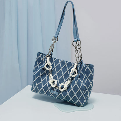 トレンド感あふれる チェック柄トートバッグ レディース ショルダーバッグ 固定ストラップ ニッチデザイン