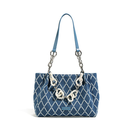 トレンド感あふれる チェック柄トートバッグ レディース ショルダーバッグ 固定ストラップ ニッチデザイン