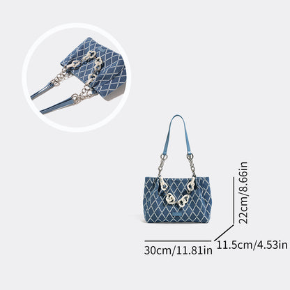 トレンド感あふれる チェック柄トートバッグ レディース ショルダーバッグ 固定ストラップ ニッチデザイン