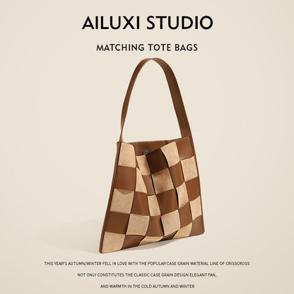 カラーブロック 編み込みショルダーバッグ トレンド感ある ミニマルハンドバッグ シンプルおしゃれ レディースバッグ