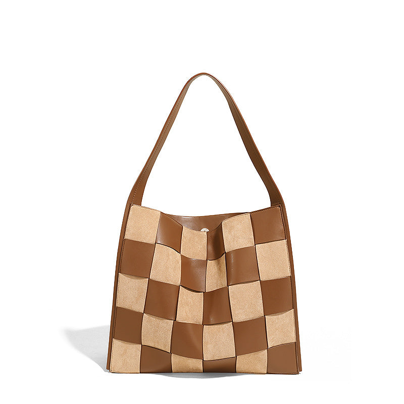 カラーブロック 編み込みショルダーバッグ トレンド感ある ミニマルハンドバッグ シンプルおしゃれ レディースバッグ