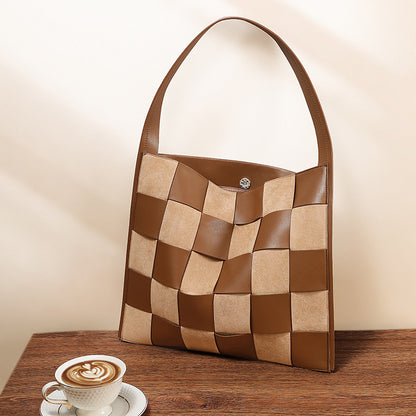 カラーブロック 編み込みショルダーバッグ トレンド感ある ミニマルハンドバッグ シンプルおしゃれ レディースバッグ