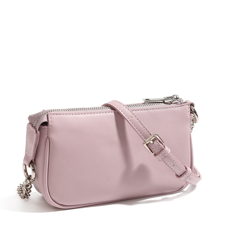 カラーブロック 編み込みショルダーバッグ ファスナー付き 脇掛けバッグ トレンド ミニマル チェーンバッグ レディース