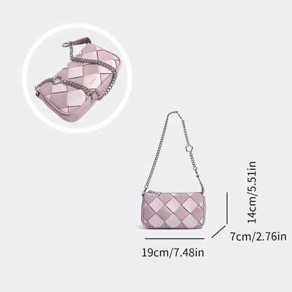 カラーブロック 編み込みショルダーバッグ ファスナー付き 脇掛けバッグ トレンド ミニマル チェーンバッグ レディース