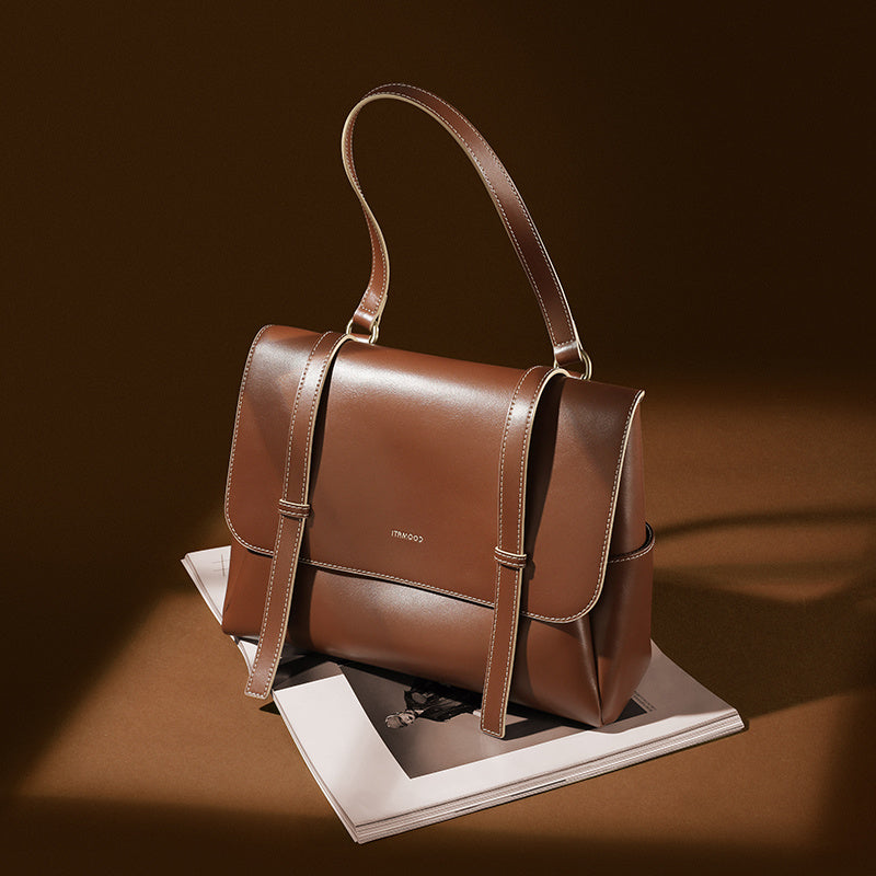 レディース ヴィンテージ メッセンジャーバッグ 大容量 フラップハンドバッグ シンプル レザー調 クロスボディ