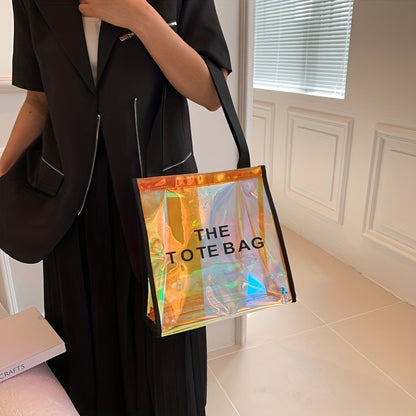 防水 クリアレーザートートバッグ トレンドPVCショルダーバッグ ホログラフィック 夏のビーチバッグ／旅行・アウトドア用