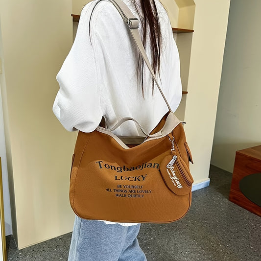 レター柄 ホーボーバッグ コインポーチ付き カジュアル キャンバス クロスボディ レディース 大容量 ショルダーバッグ