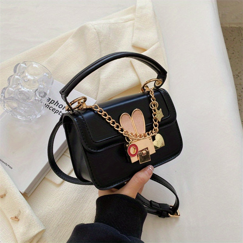 かわいいメタルバニー装飾 ショルダーバッグ トレンド ミニスクエア クロスボディ どんなコーデにも合う チェーンバッグ