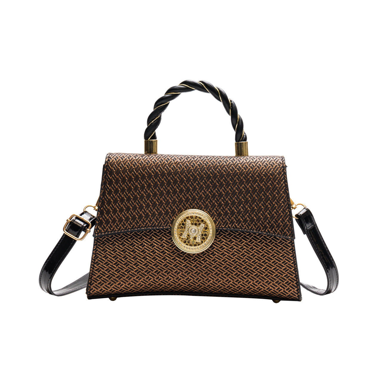 編み込みデザイン ハンドバッグ トレンド PUレザー フラップバッグ バックル装飾 レディース クロスボディ