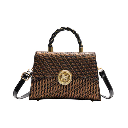 編み込みデザイン ハンドバッグ トレンド PUレザー フラップバッグ バックル装飾 レディース クロスボディ