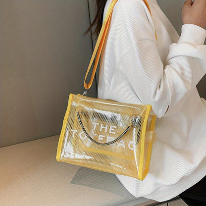 クリアメッシュ トートバッグ レディース 大容量 ショルダーバッグ 防水PVC インナーポーチ付き ビーチバッグ