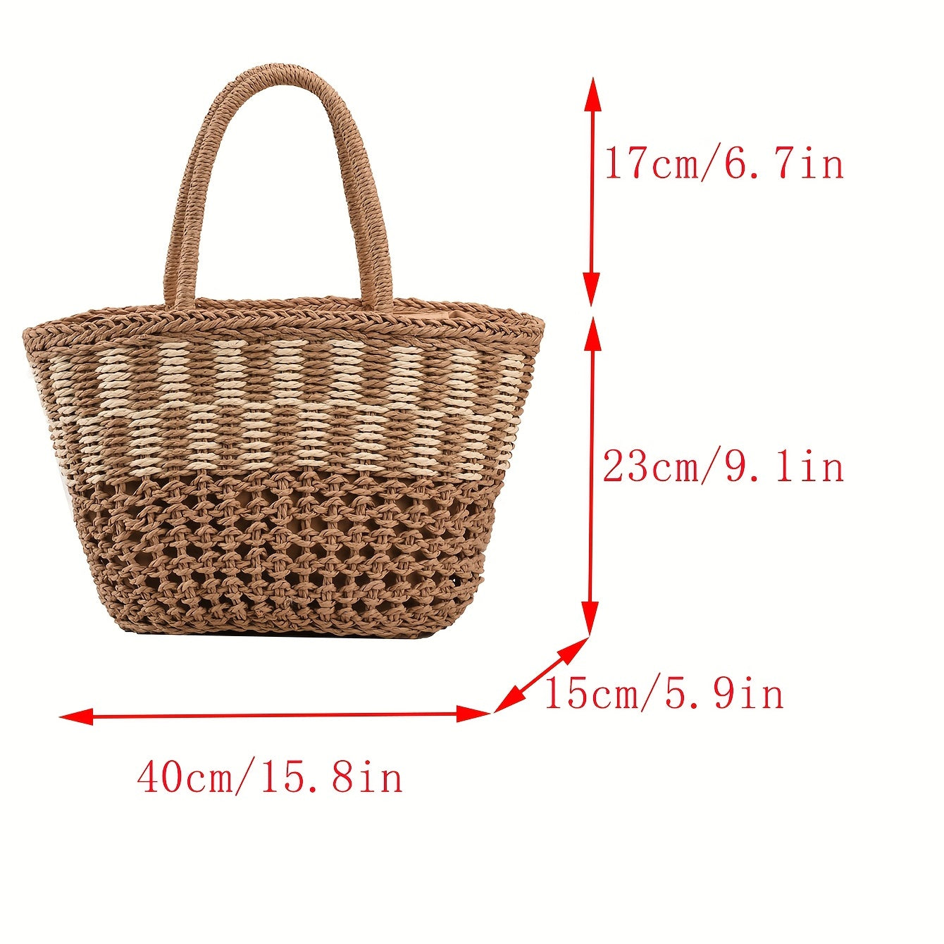 カラーブロック かご風トートサッチェル 軽量 シンプル ハンドバッグ 旅行・ビーチに使える 多用途バッグ