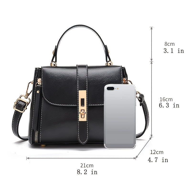 おしゃれバックル サッチェルバッグ レディース フェイクレザー フラップバッグ カジュアル 無地 ショルダーバッグ